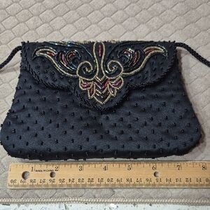 Vintage Elegant Black Beaded Shoulder Bag
